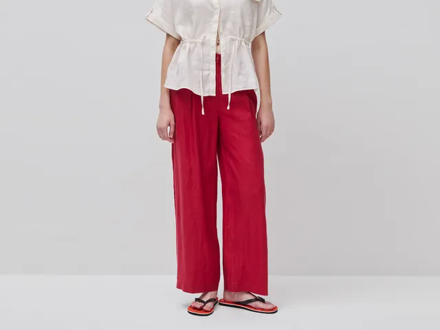 United Colors of Benetton Pantaloni vita alta lino puro