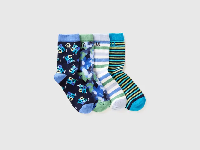United Colors of Benetton 6AO3R7008 calzini bambini 4 paia cotone fantasia