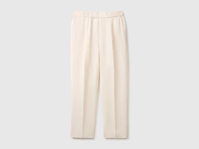 United Colors of Benetton Pantaloni Lino carrot fit caviglia puro lino