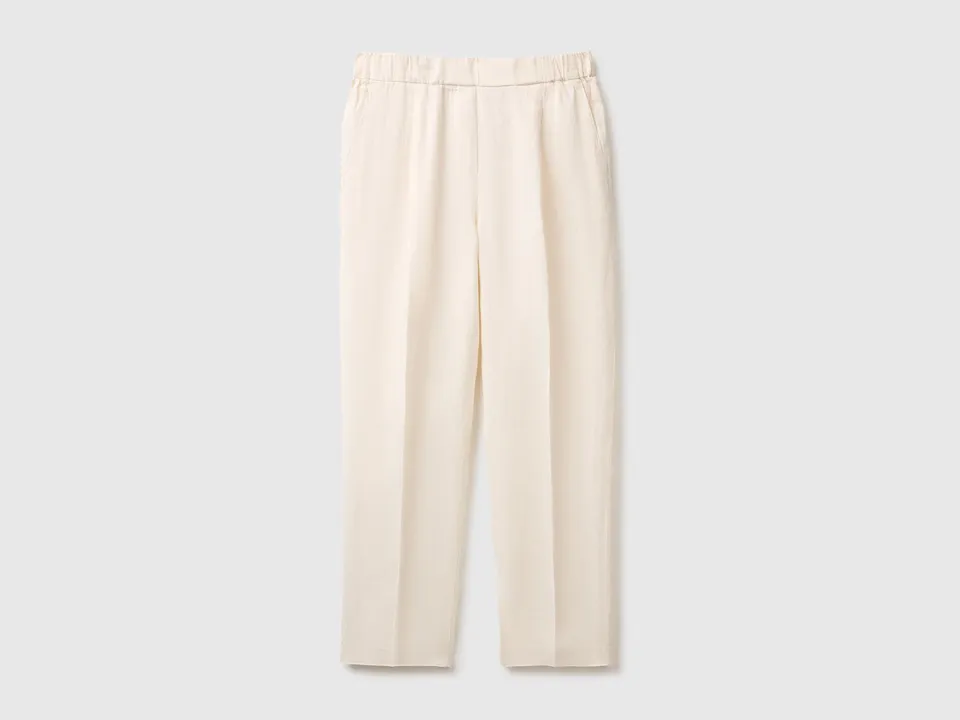 United Colors of Benetton Pantaloni Lino carrot fit caviglia puro lino