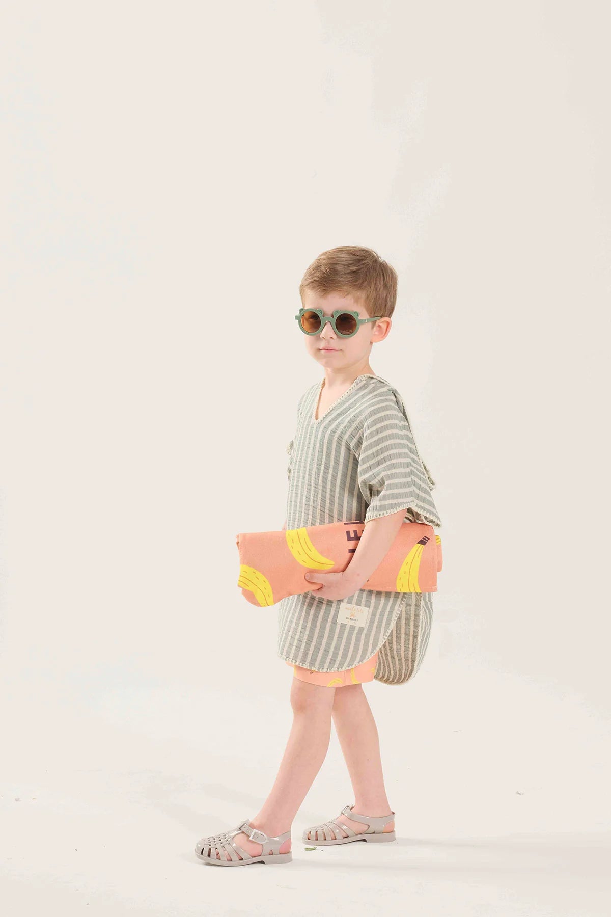Miela Kids poncho mussola verde righe mare cotone 1-2 anni