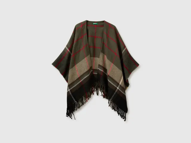 United Colors of Benetton Mantella Quadri Poncho Taglia Unica