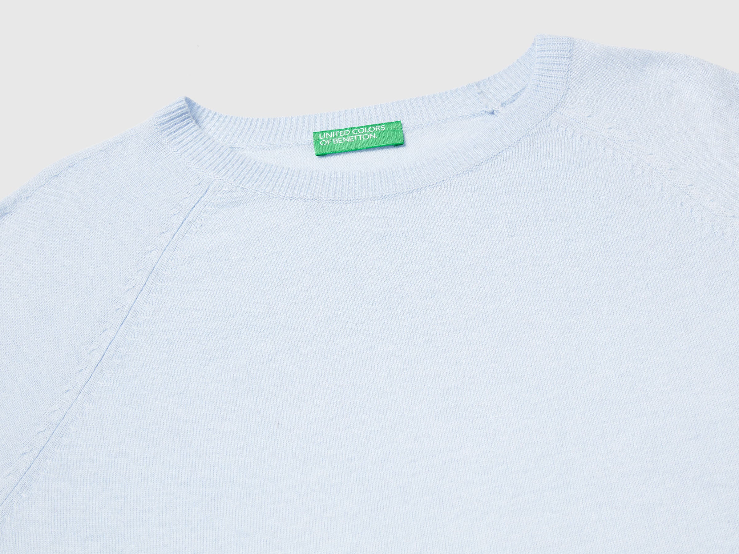 Benetton Maglione girocollo azzurro lana e cashmere XXS