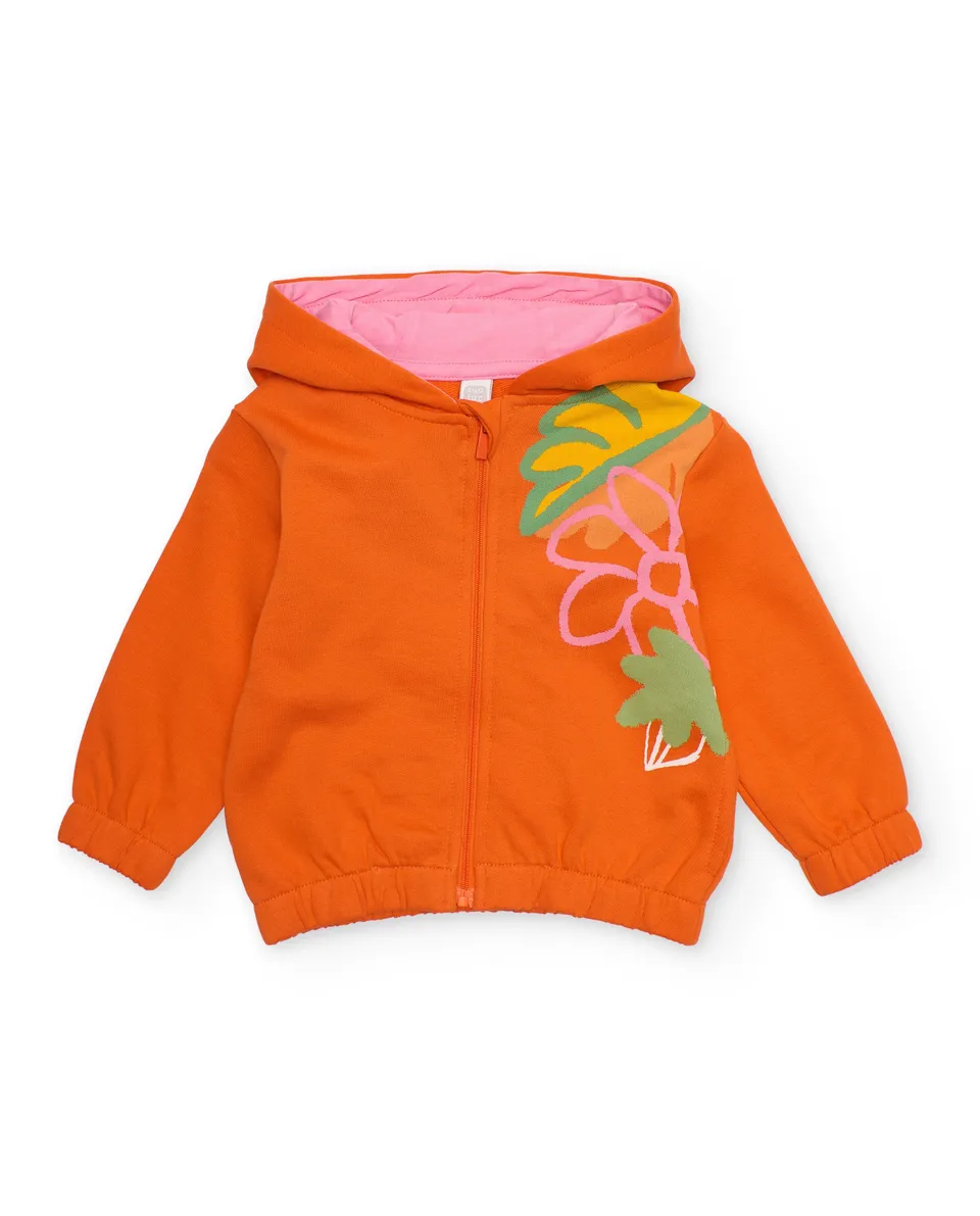 TucTuc Felpe Felpa Bambina Zip Arancione con Cappuccio