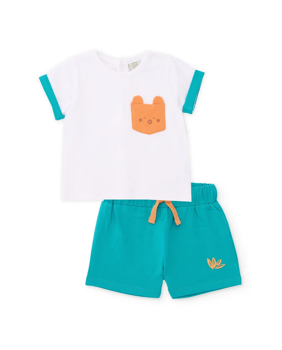 TucTuc Completi neonato bianco turchese cotone
