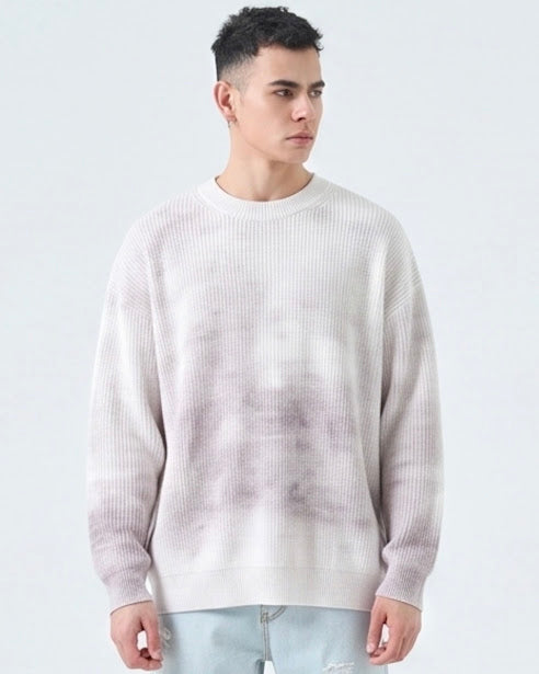 Sottosopra anw86431 pullover cotone bianco uomo effetto sfumato