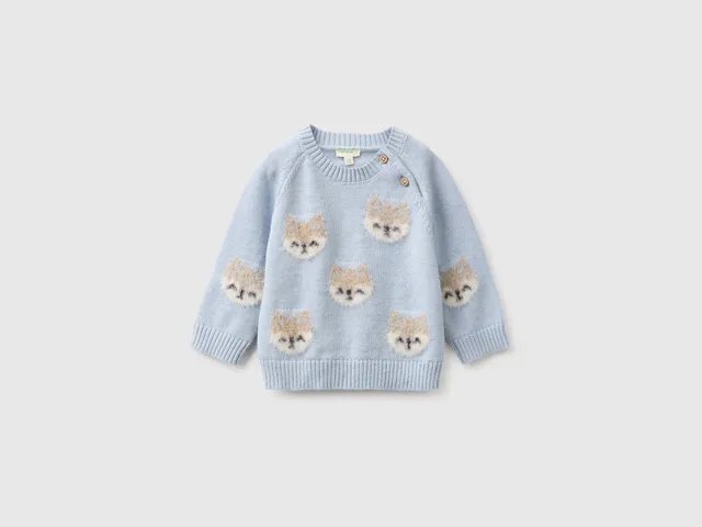 Benetton Maglione neonato cotone lana intarsio animali