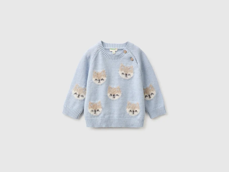 Benetton Maglione neonato cotone lana intarsio animali