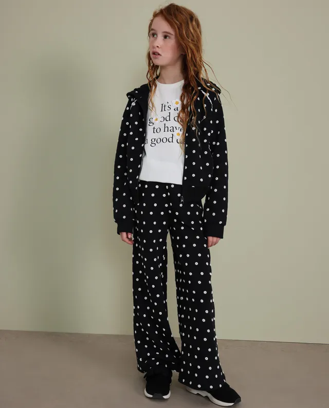 TucTuc Pantaloni felpa bambina gamba larga floreale nero
