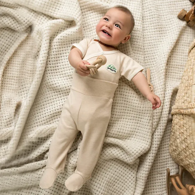 Pamboo Organic Baby leggings neonato con piedini crema cotone bio
