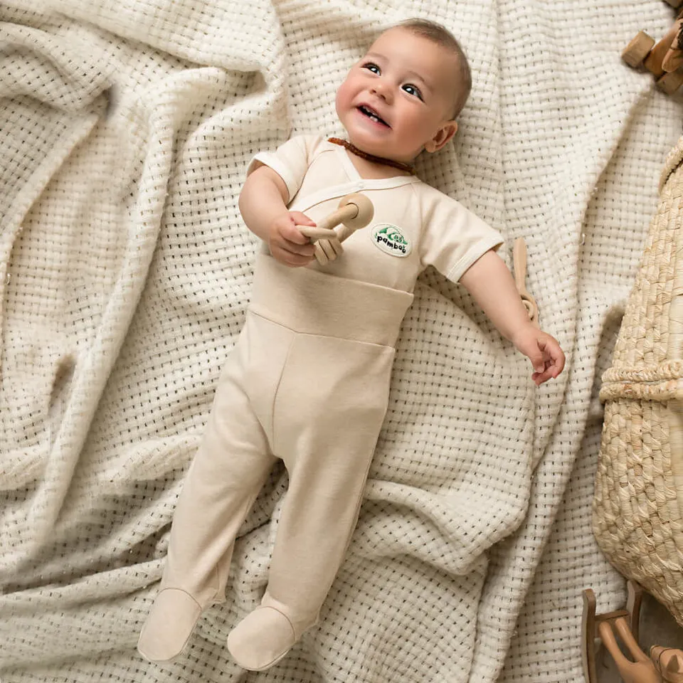 Pamboo Organic Baby leggings neonato con piedini crema cotone bio