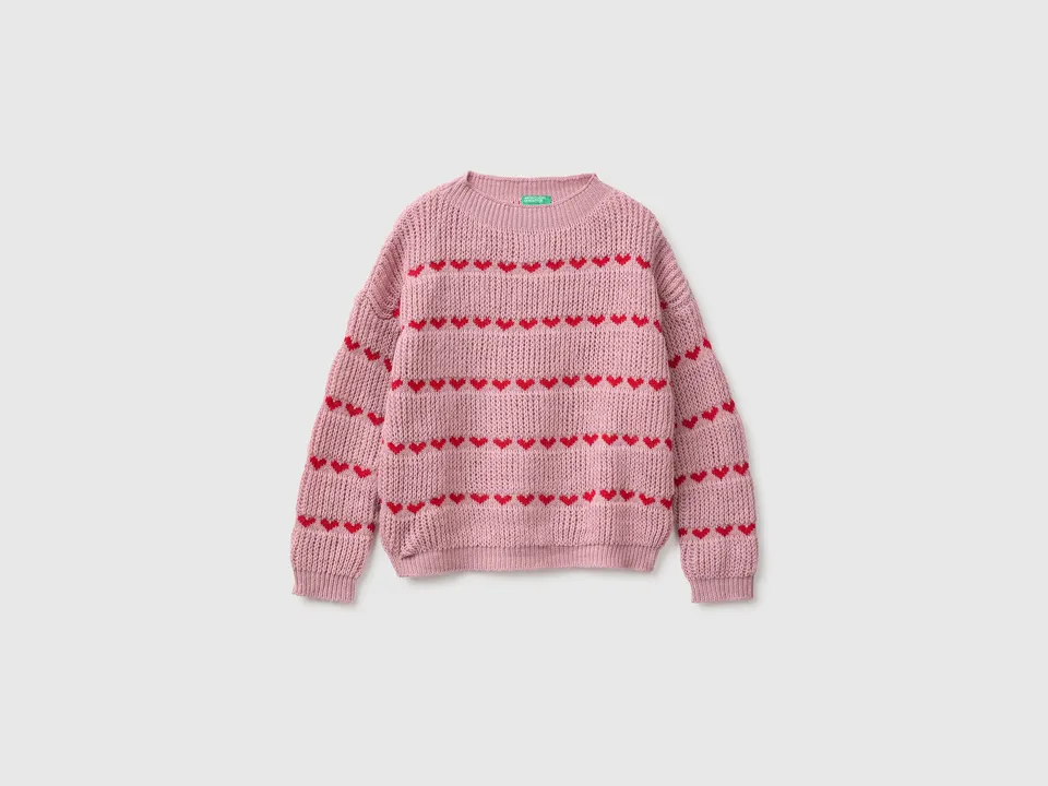 United Colors of Benetton Sweaters maglione cuori S misto lana