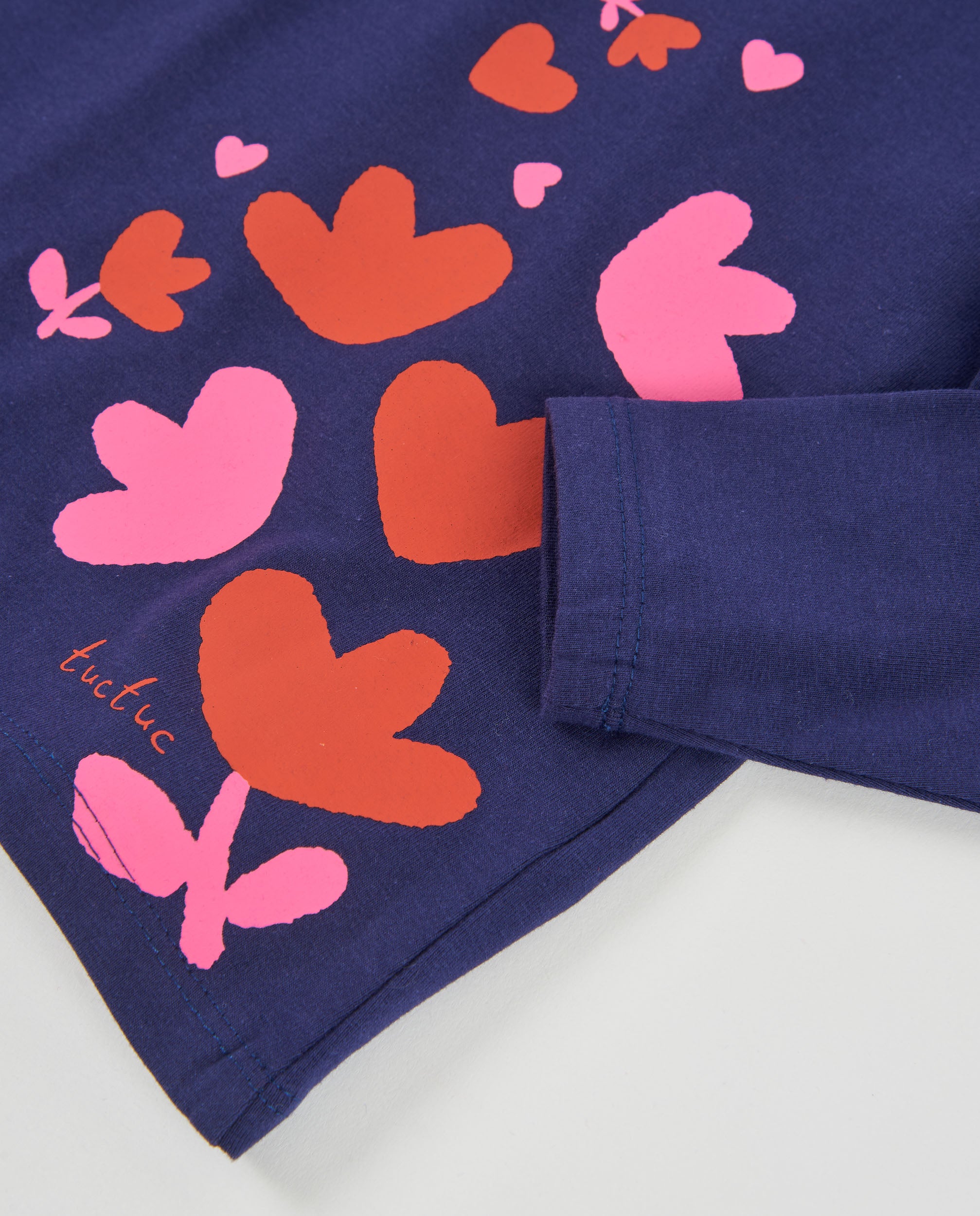 TucTuc Magliette maglietta bambina blu cuori maniche lunghe