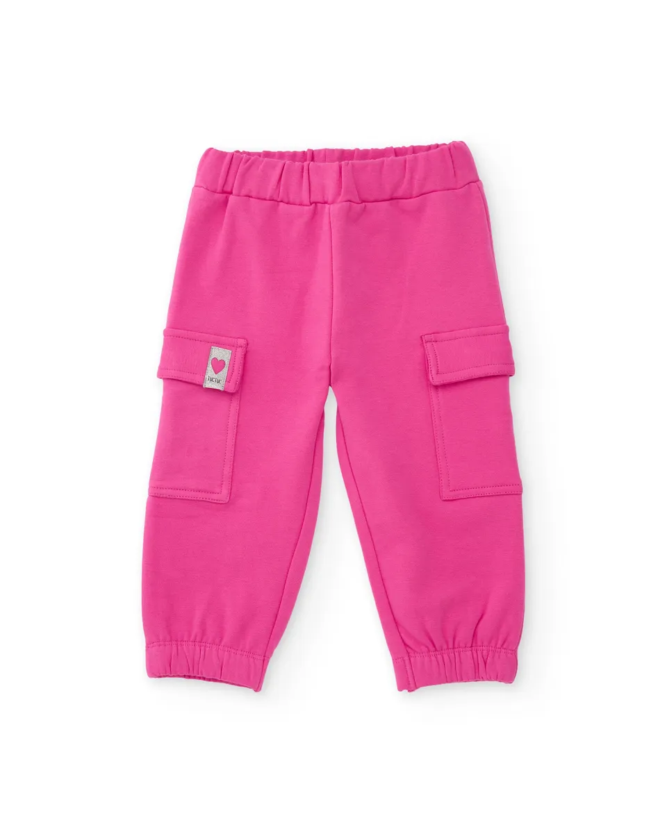 TucTuc Pantaloni felpa bambina rosa cargo vita elastica