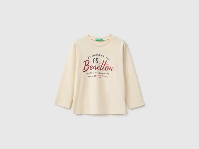 Benetton T-Shirt Girocollo Cotone Bio ML Neonato Stampa Logo