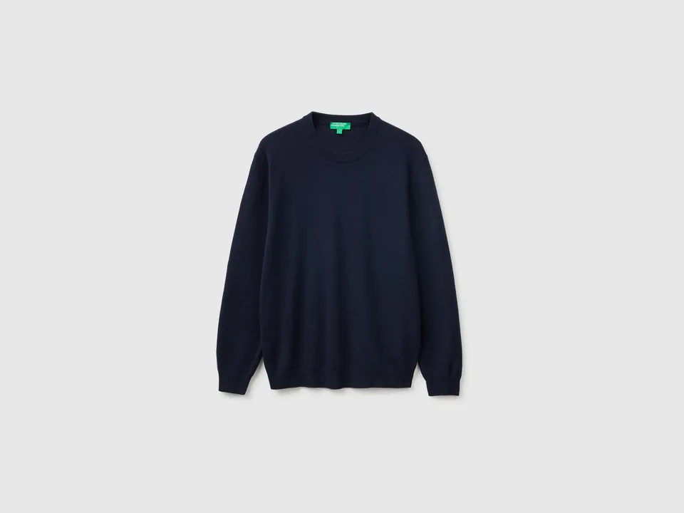 United Colors of Benetton Maglione lana merino blu notte M
