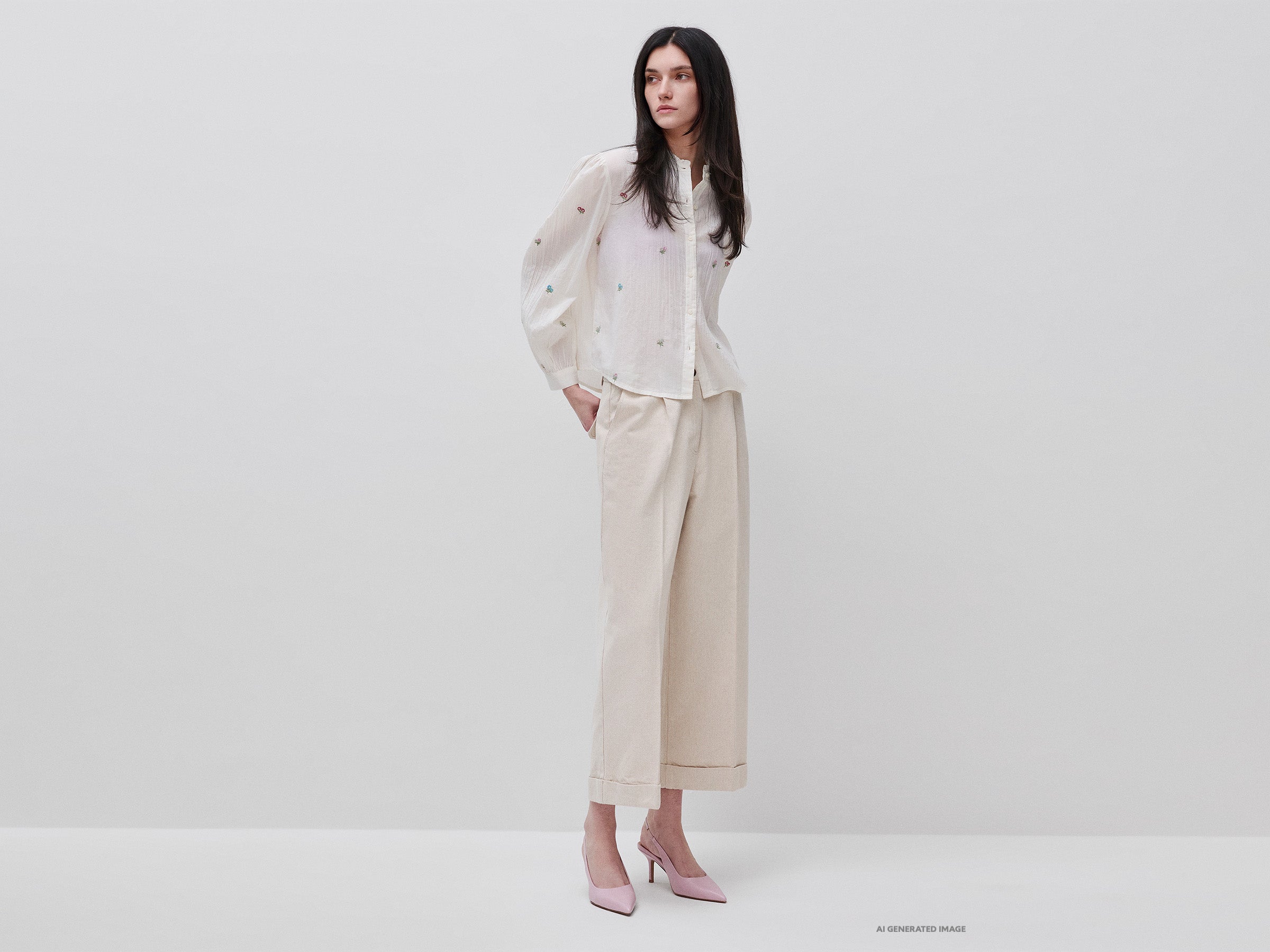 United Colors of Benetton Trousers pantalone largo cotone risvolto