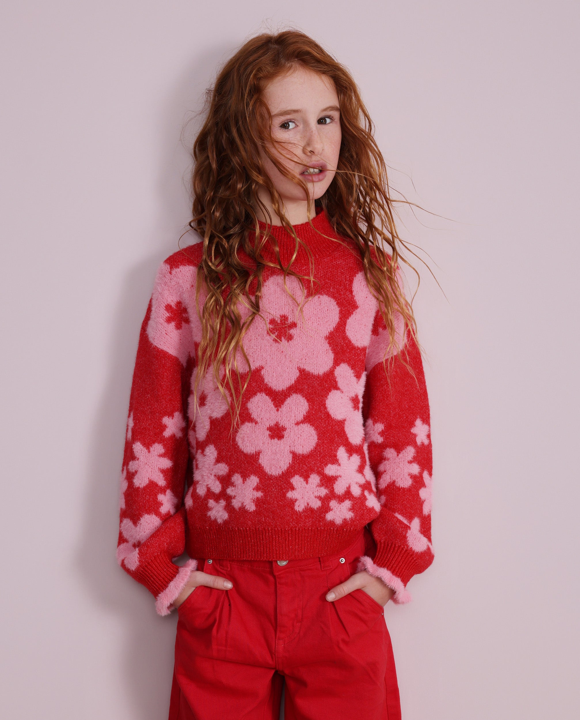 TucTuc Maglioni Maglione Bambina Rosso Floreale Tricot