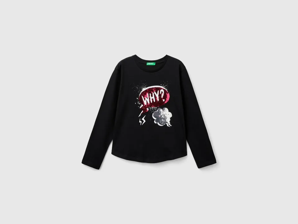 United Colors of Benetton T-Shirt Cotone Bio Paillettes Manica Lunga