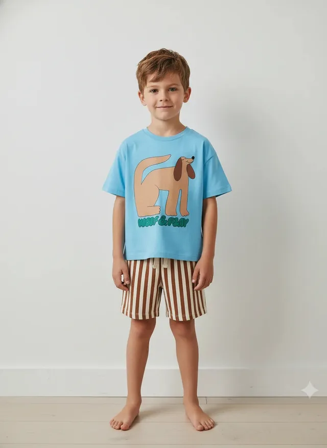Kocarcia completo bimbo cotone cane t-shirt + shorts 2-3 anni