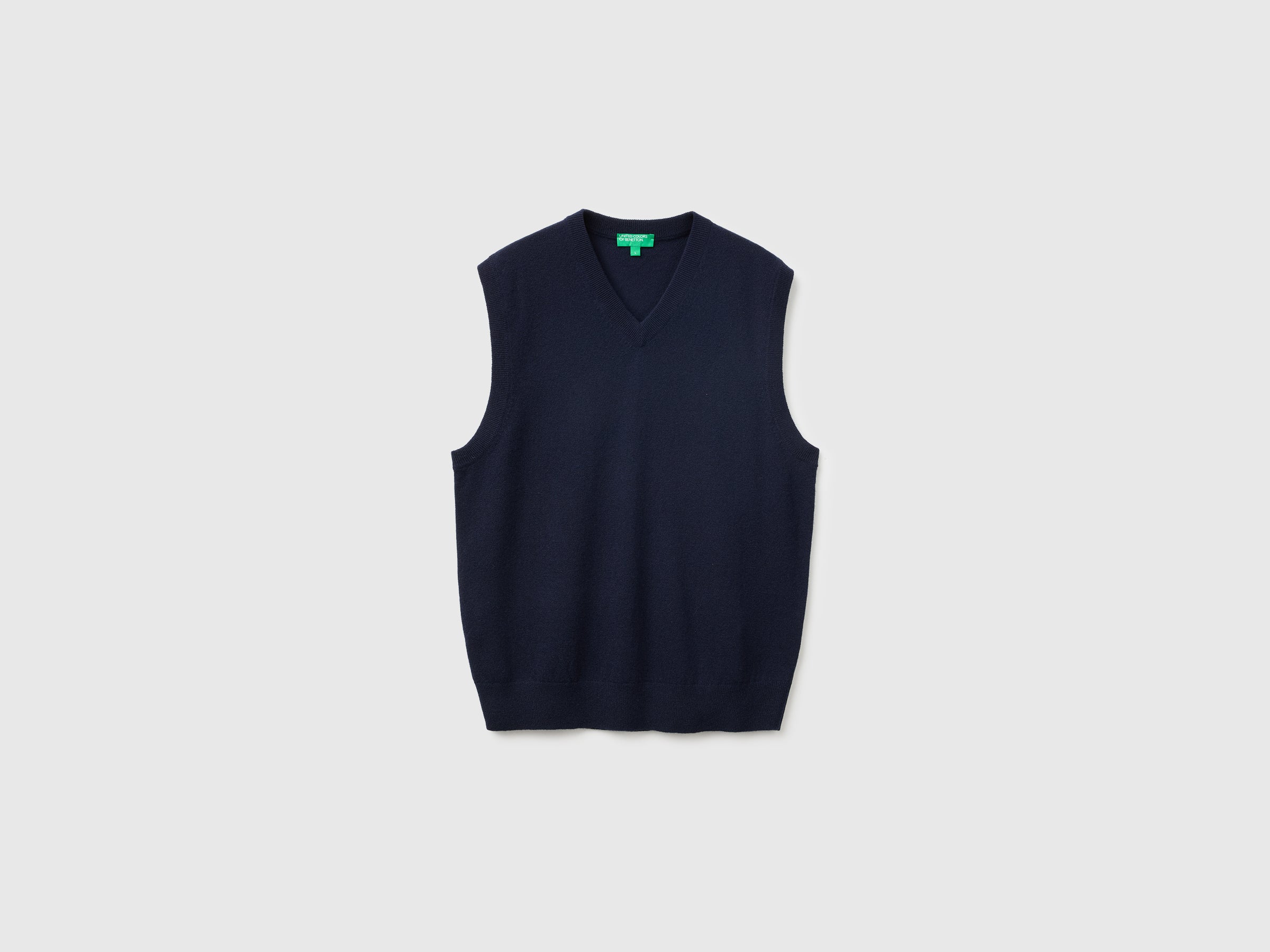 United Colors of Benetton Gilet lana merino blu notte scollo V