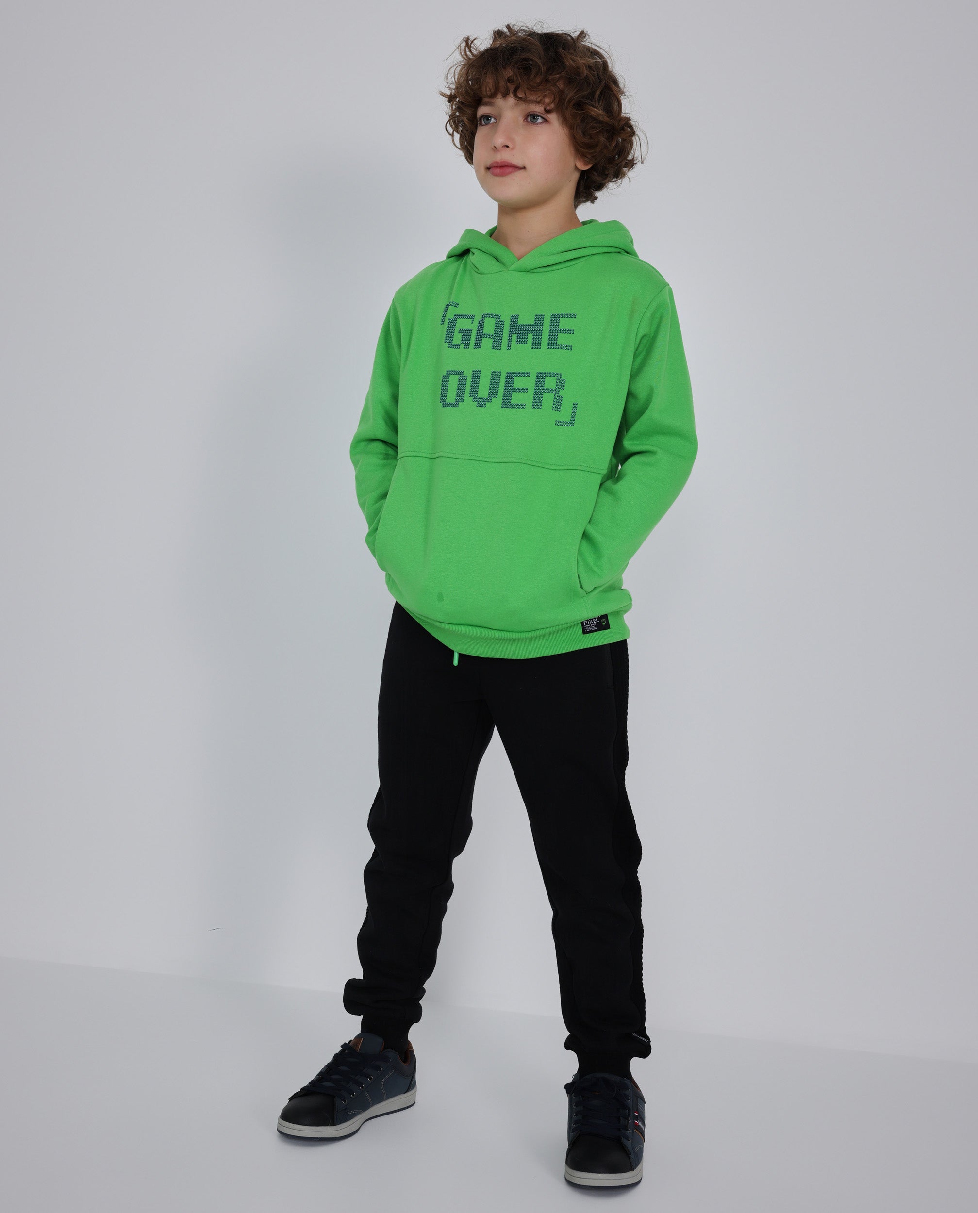 TucTuc Pantaloni bambino felpa neri ricami cerniere