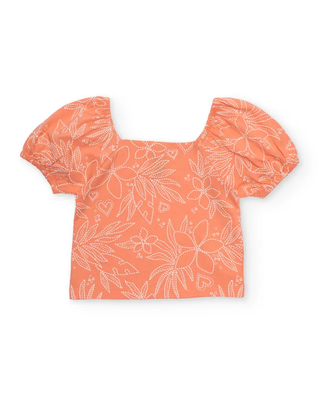 TucTuc Magliette T-Shirt Bambina Arancione Fiori