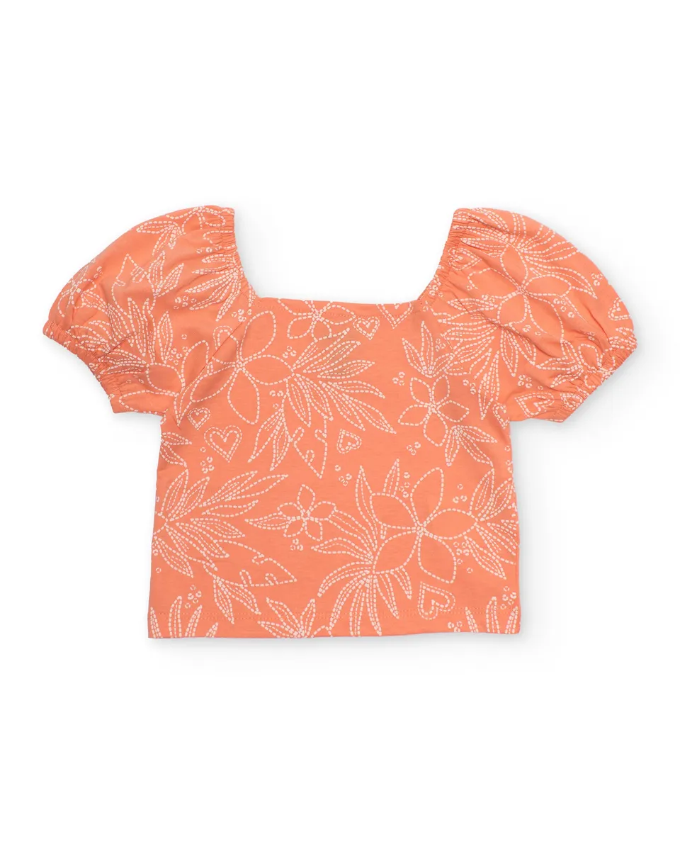 TucTuc Magliette T-Shirt Bambina Arancione Fiori