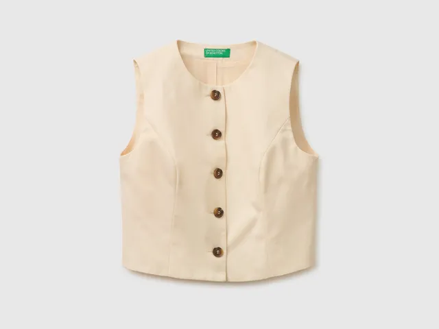 United Colors of Benetton Gilet Cotone Girocollo Bottoni Taglia 40