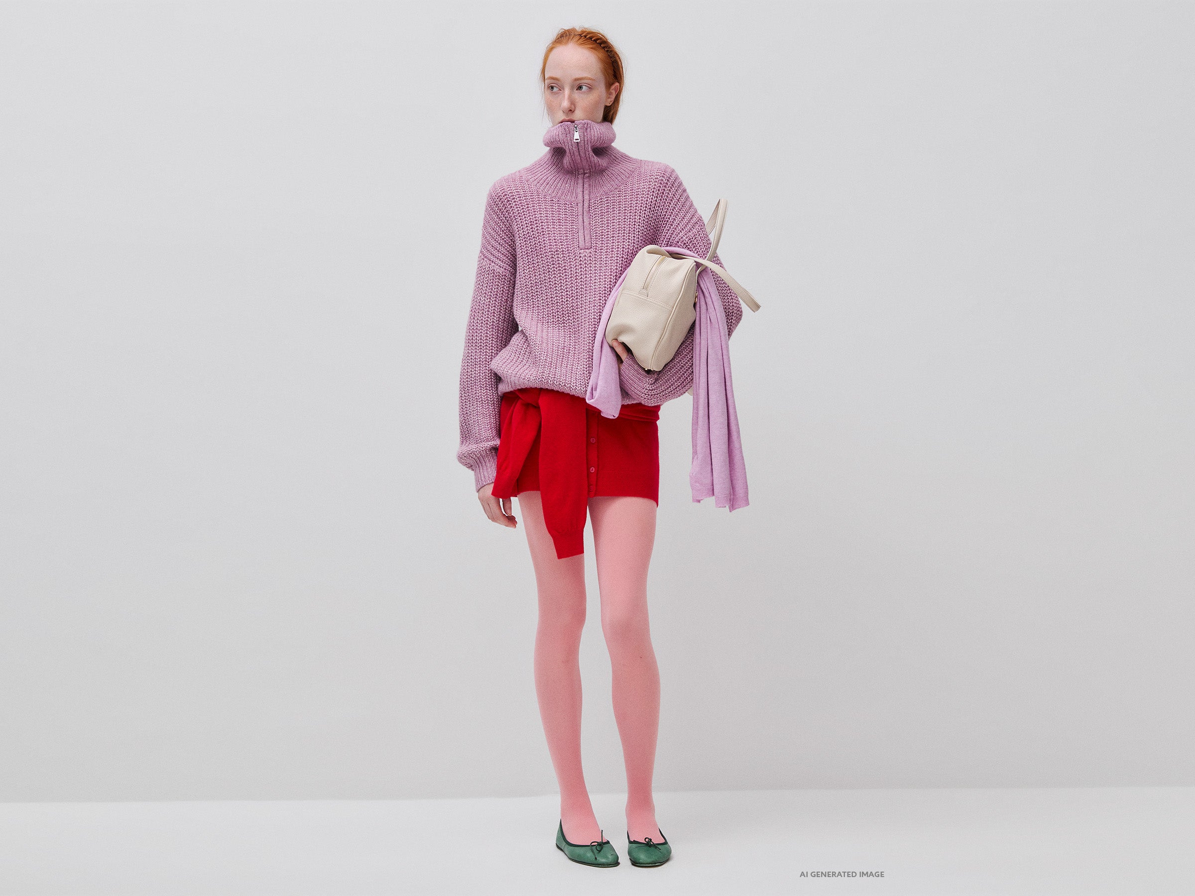 Benetton Maglione Collo Alto Mezza Zip Melange