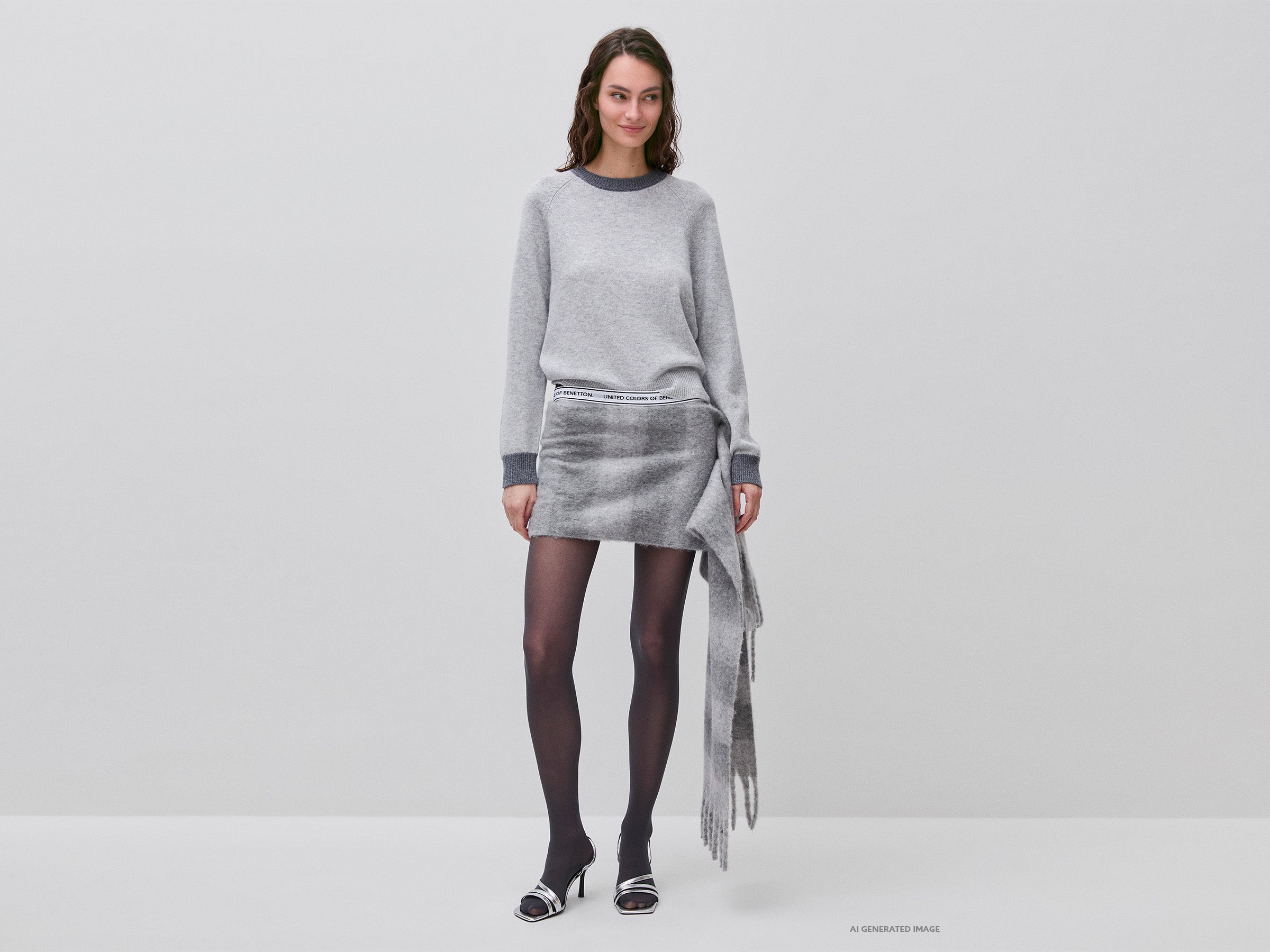 Benetton maglione lana color block girocollo M