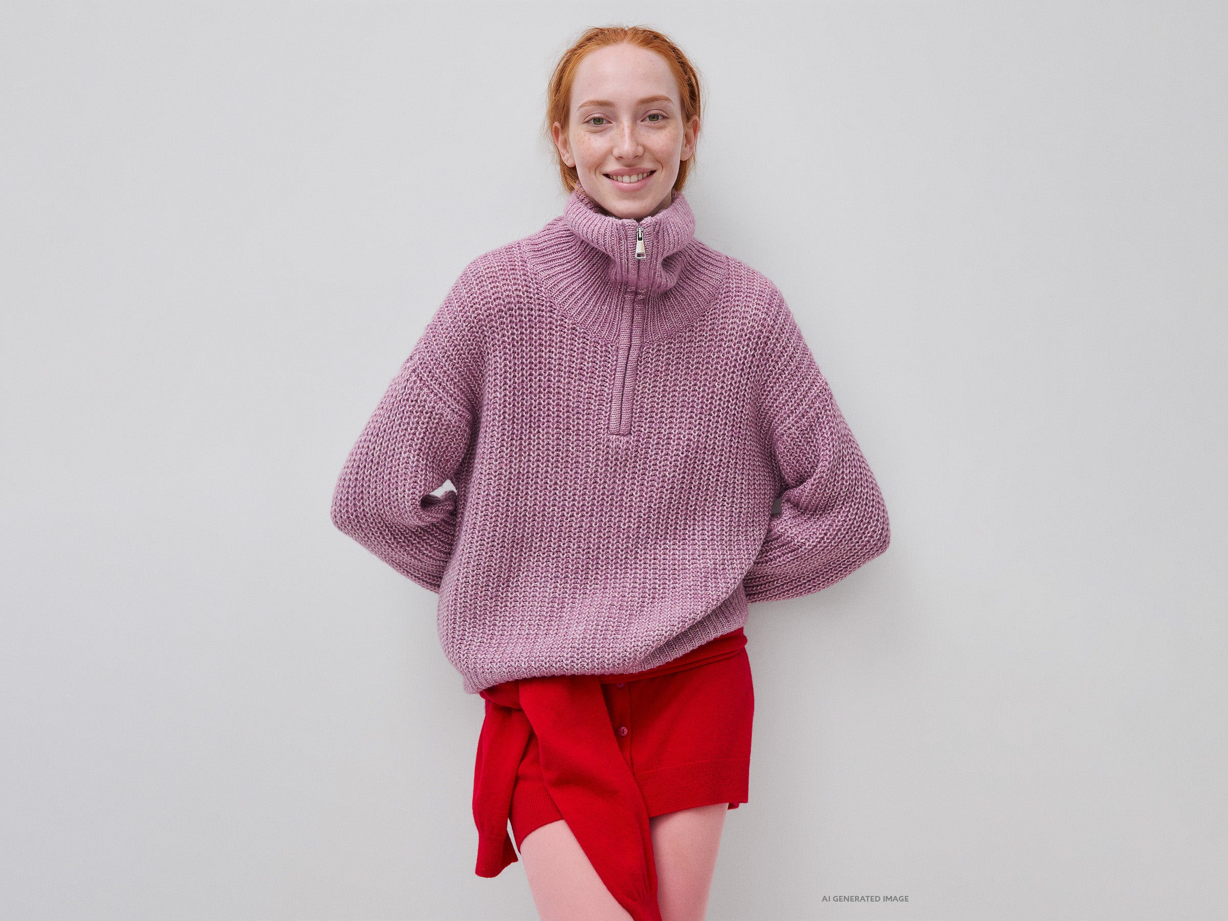 Benetton Maglione Collo Alto Mezza Zip Melange