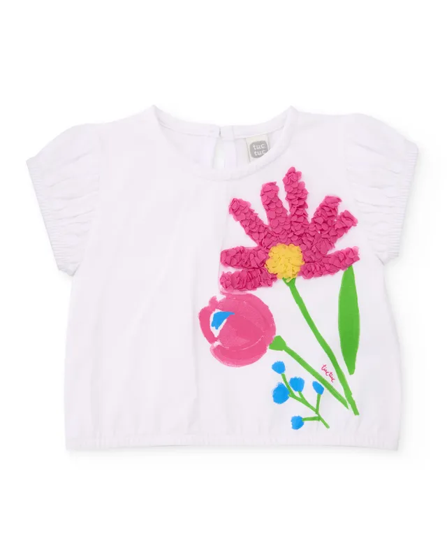 TucTuc Magliette T-shirt bambina bianca fiore rilievo
