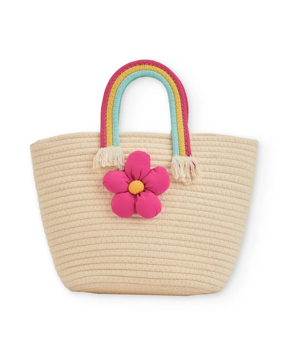 TucTuc Accessori borsa bambina beige fiore fucsia