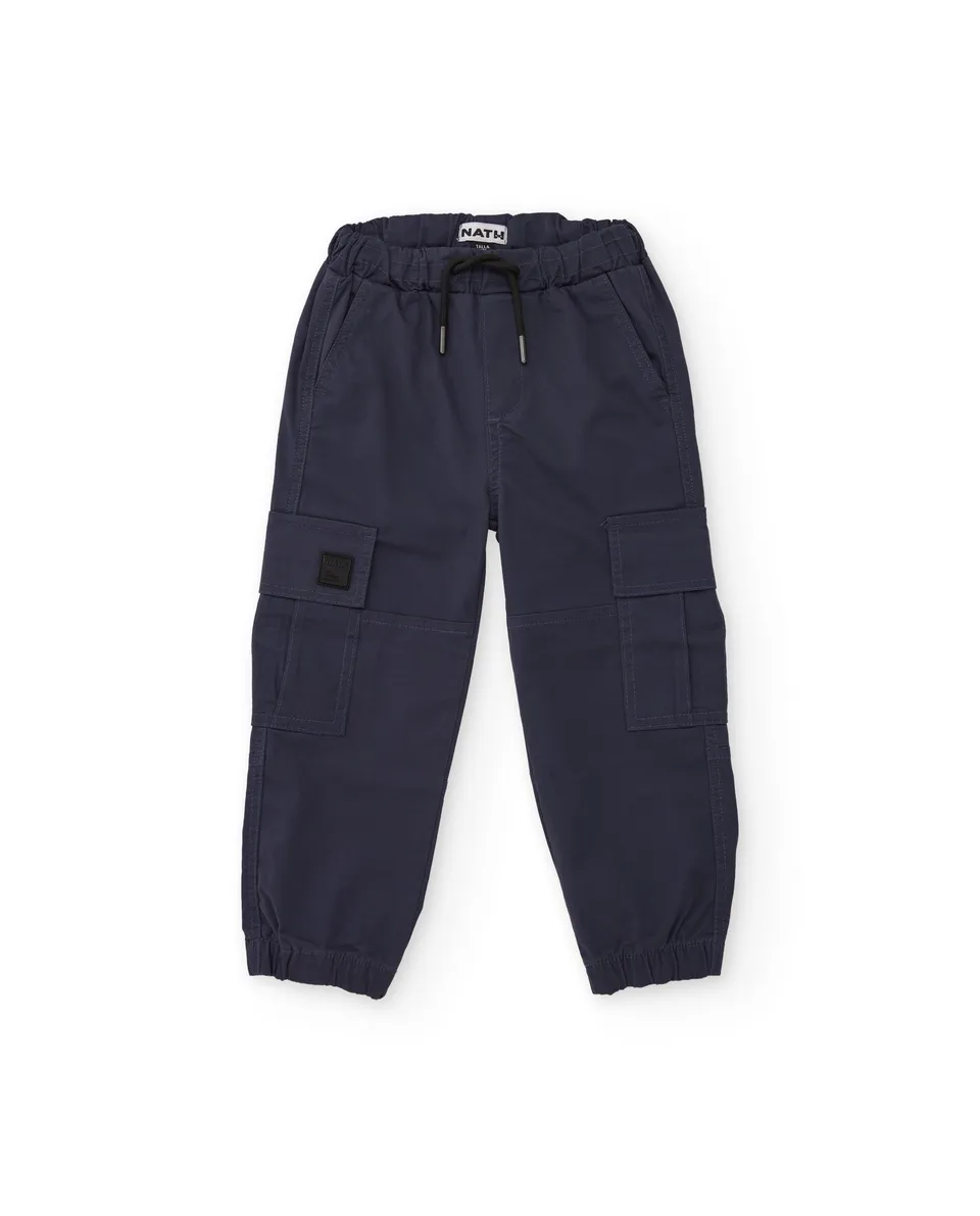 TucTuc Pantaloni Cargo Bambino Blu Marino Cotone Elastico