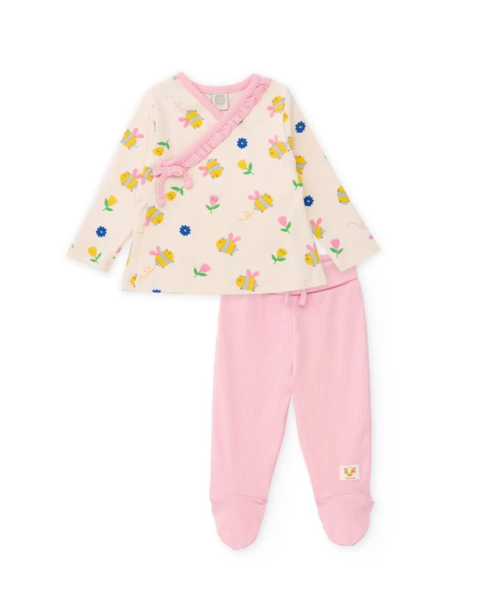 TucTuc Completi completo maglia neonata beige 2 pezzi laterale