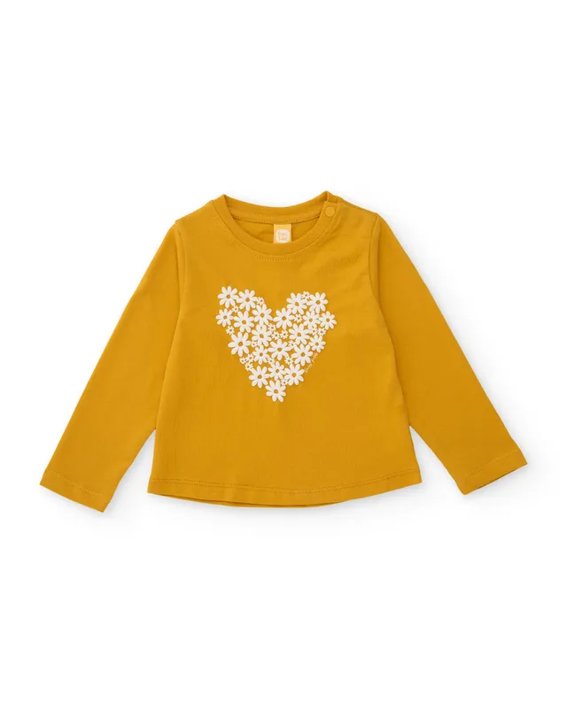 TucTuc Magliette t-shirt bambina senape fiori maniche lunghe