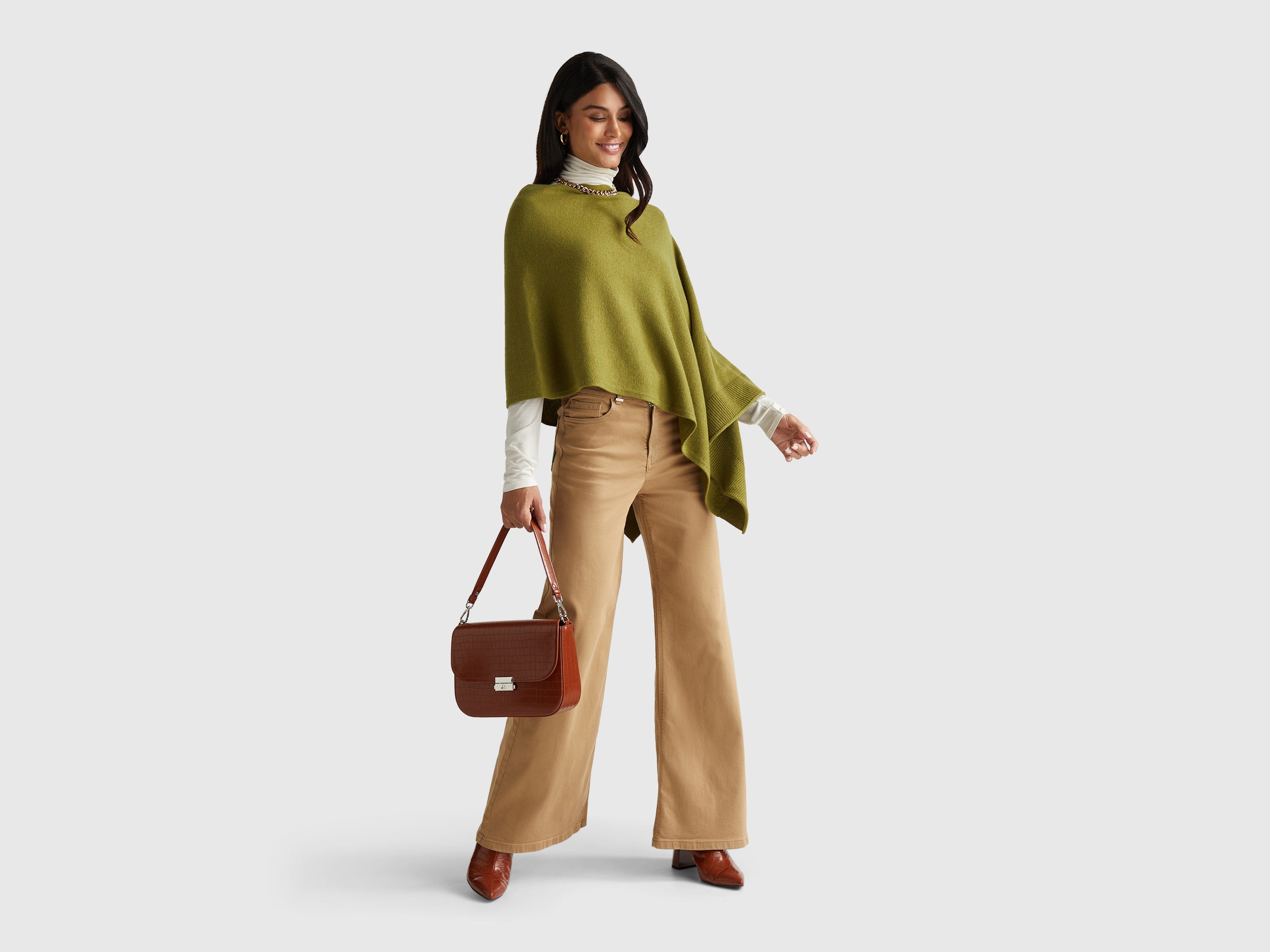 United Colors of Benetton Poncho Misto Cashmere Collo a Punta OS