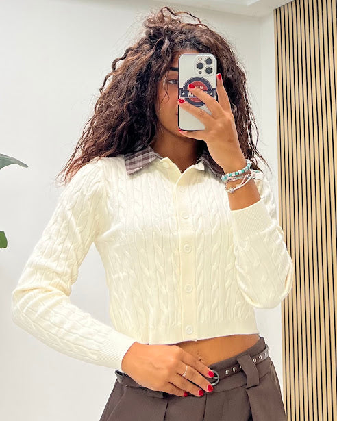 Sottosopra jedz93943 cardigan trecce beige unica quadri