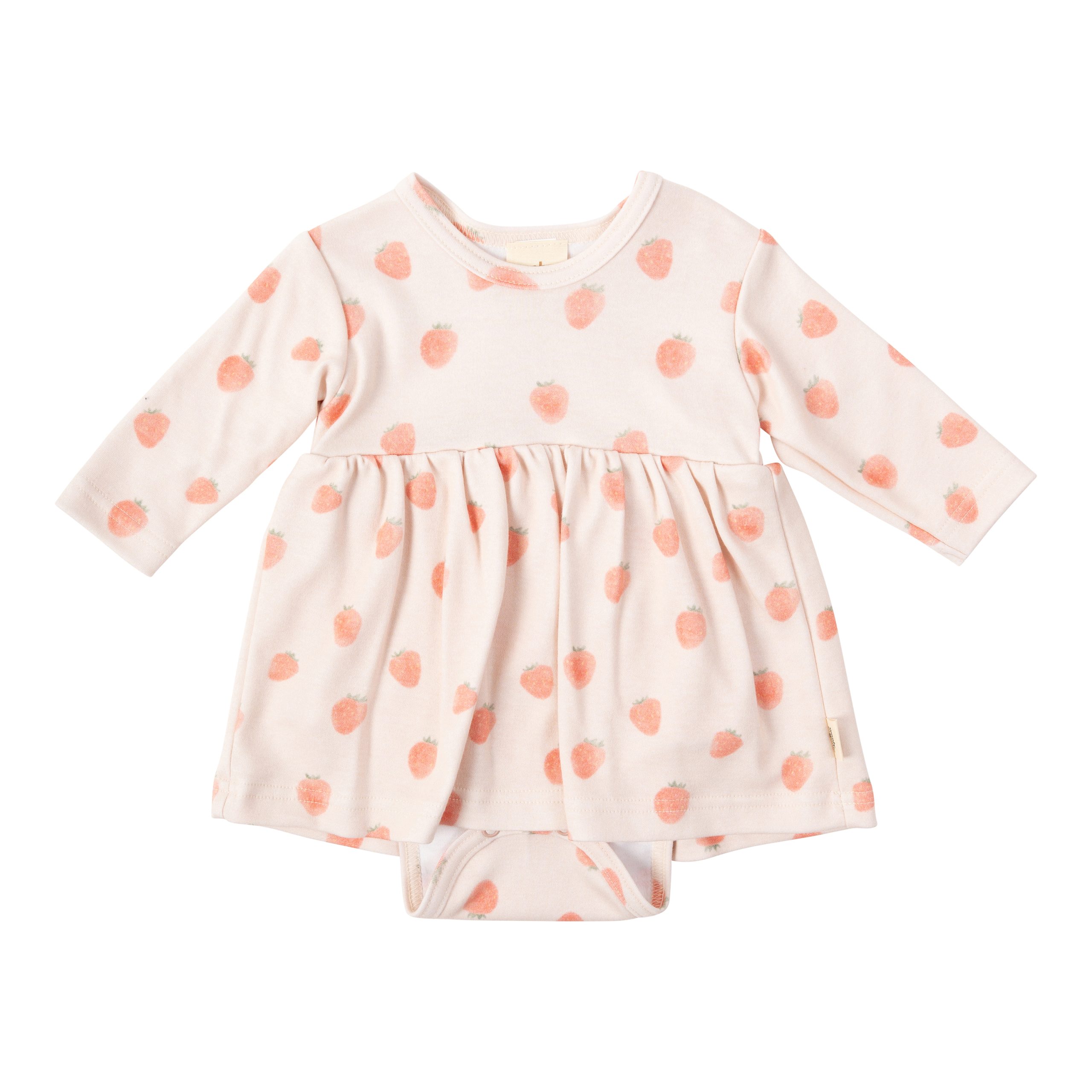 Woolly Organic Longsleeve Baby Dress body vestito fragole bio