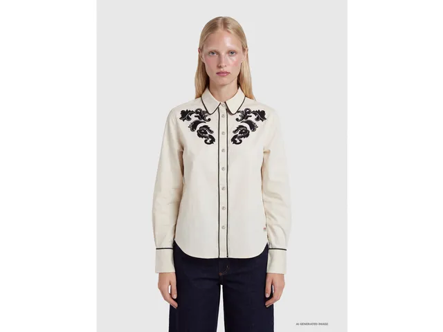 United Colors of Benetton camicia cotone elasticizzato ricamo western