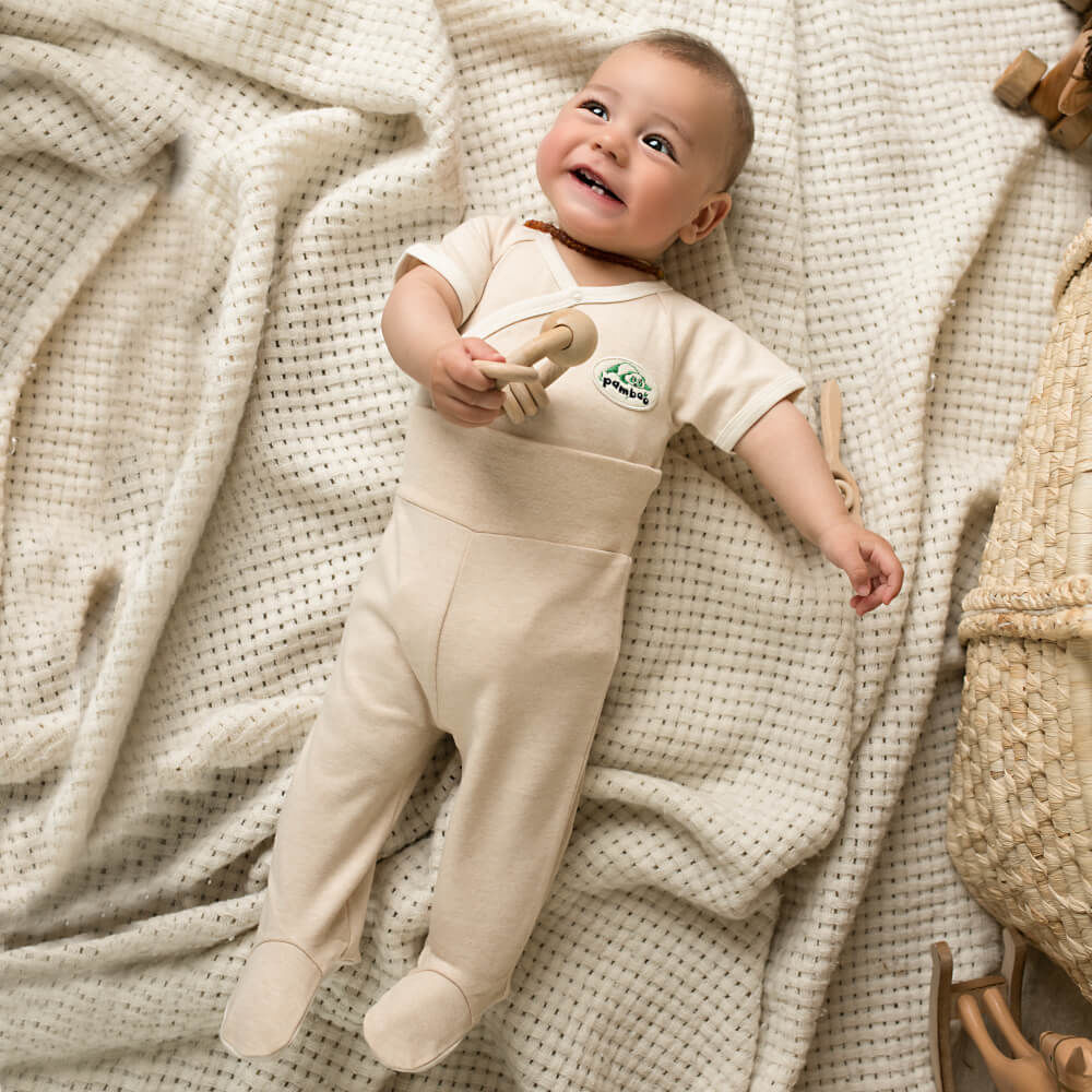 Pamboo Organic Baby leggings neonato con piedini crema cotone bio