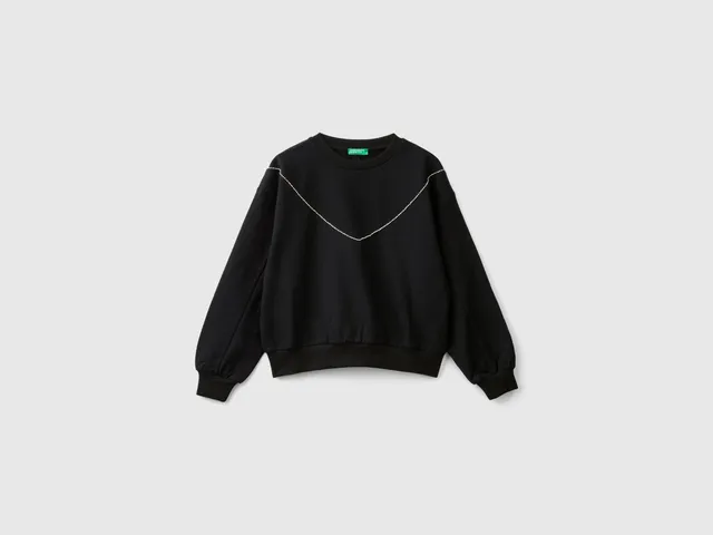 United Colors of Benetton Felpa cotone scollo V taglia L con strass