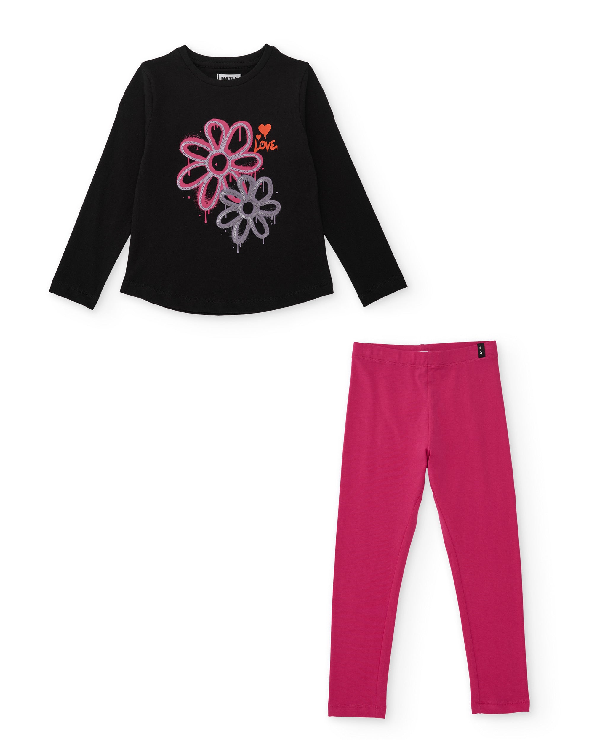 TucTuc Completi Set bambina nero leggings fucsia fiori