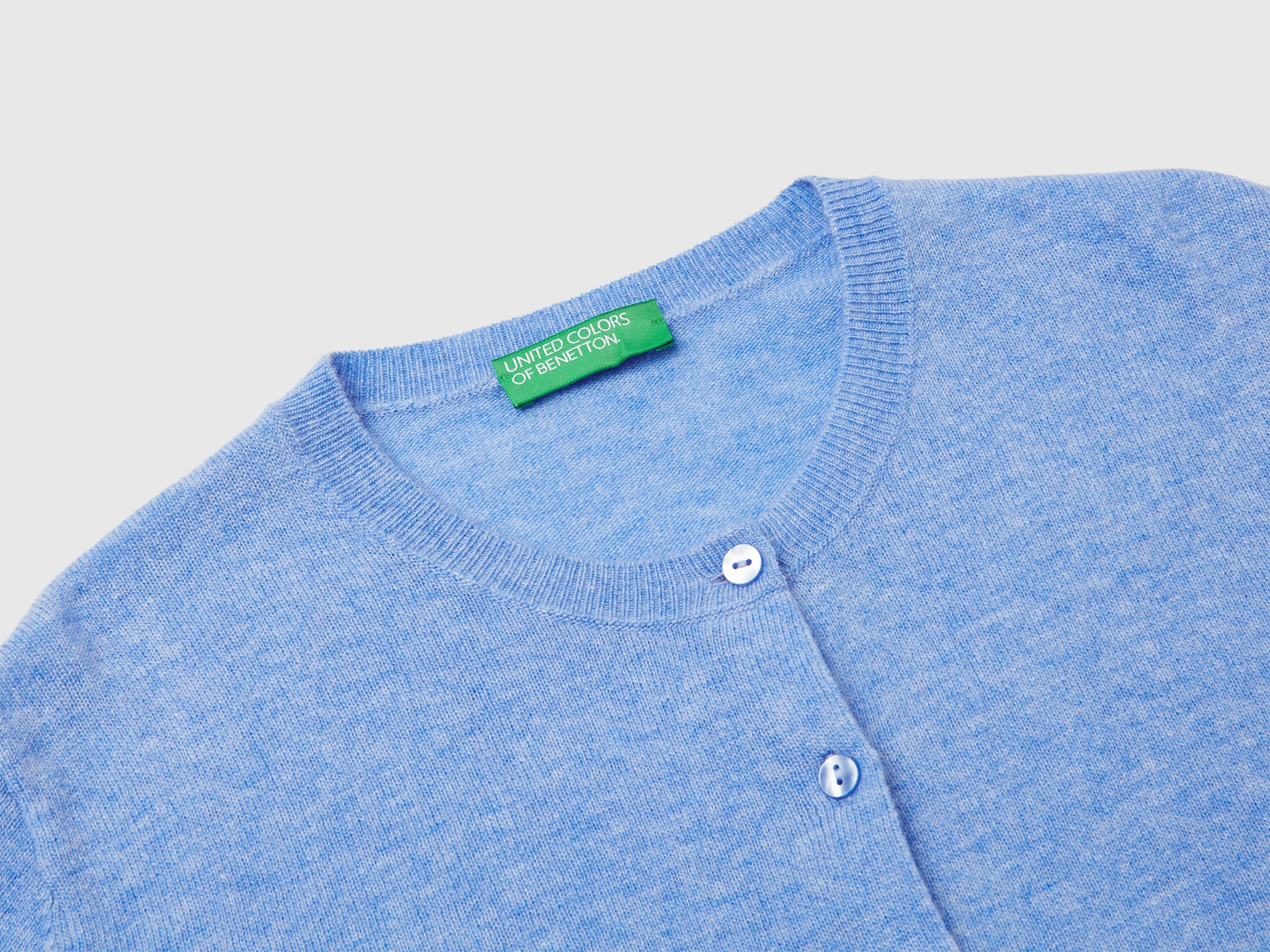 United Colors of Benetton cardigan lana merino azzurro collo rotondo