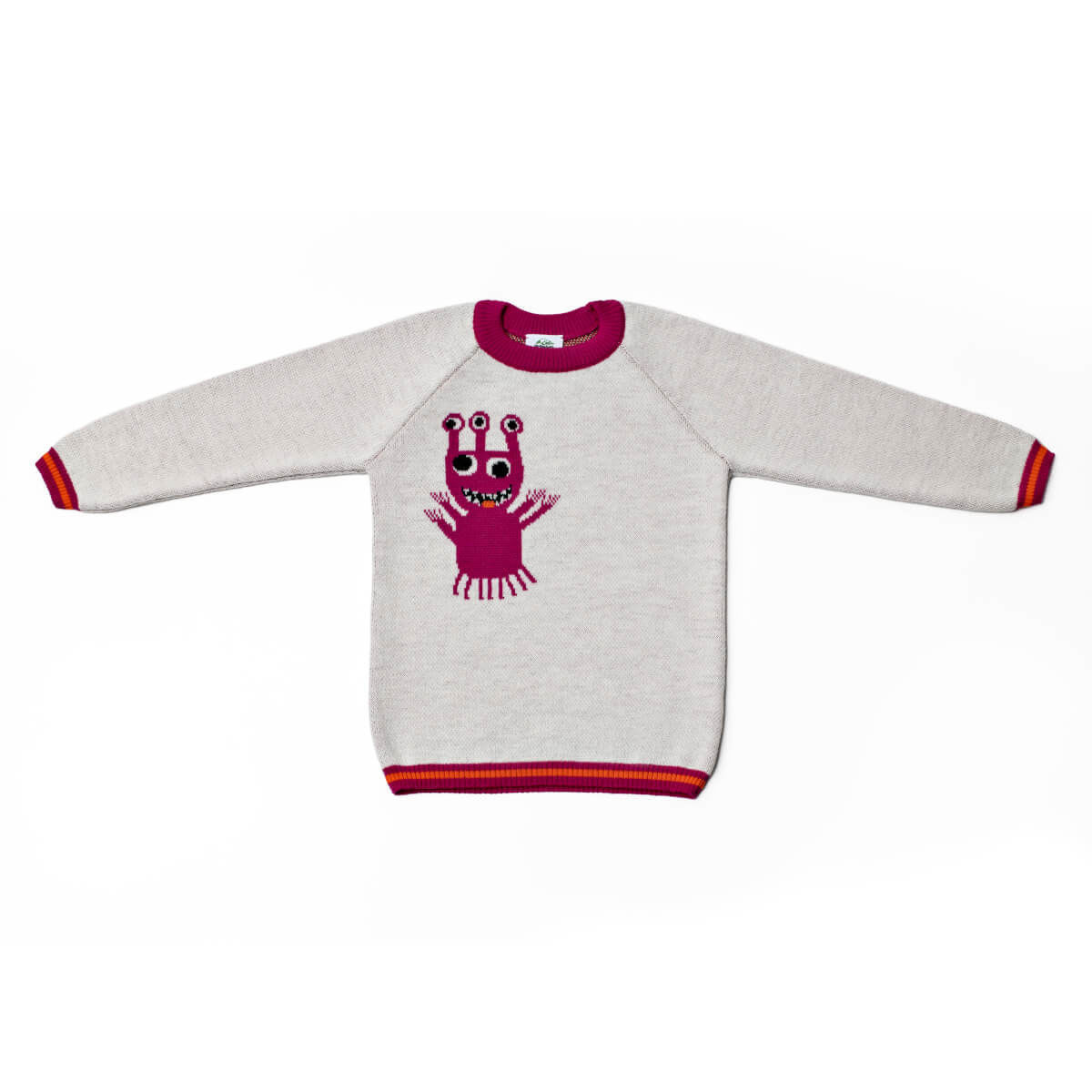 Pamboo maglione bimbo lana merino blu mostro arancione
