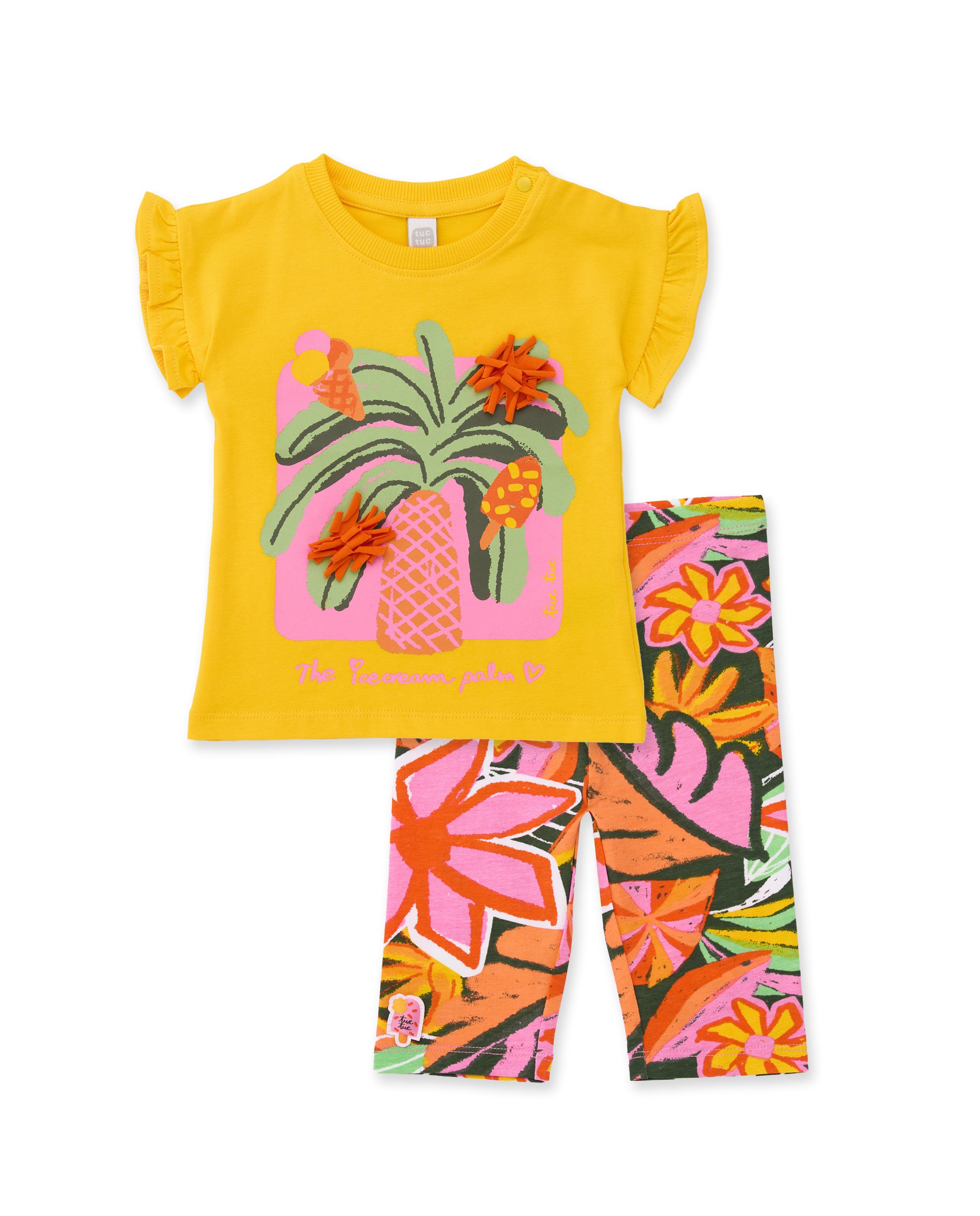 TucTuc Completi Maglia Palma Set Giallo 2 Pezzi Cotone