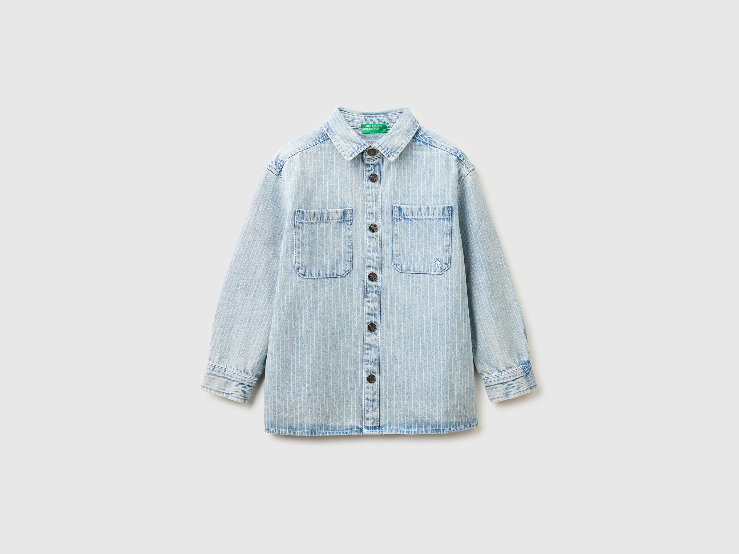 United Colors of Benetton camicia denim righe cotone tasche
