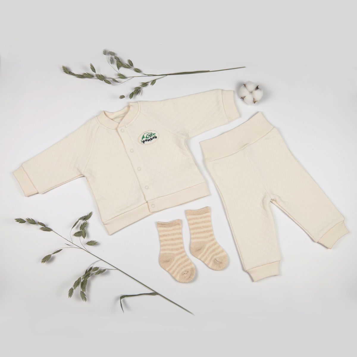 Pamboo Organic Set neonato 3 pezzi cotone bio panna