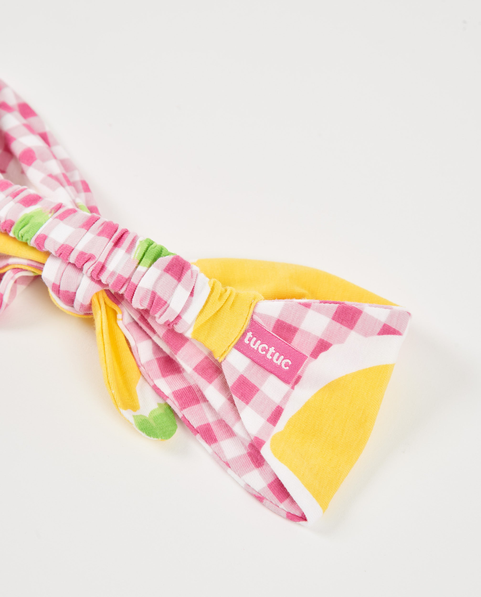 TucTuc Accessori fascia bambina rosa maglia stampa vichy limoni